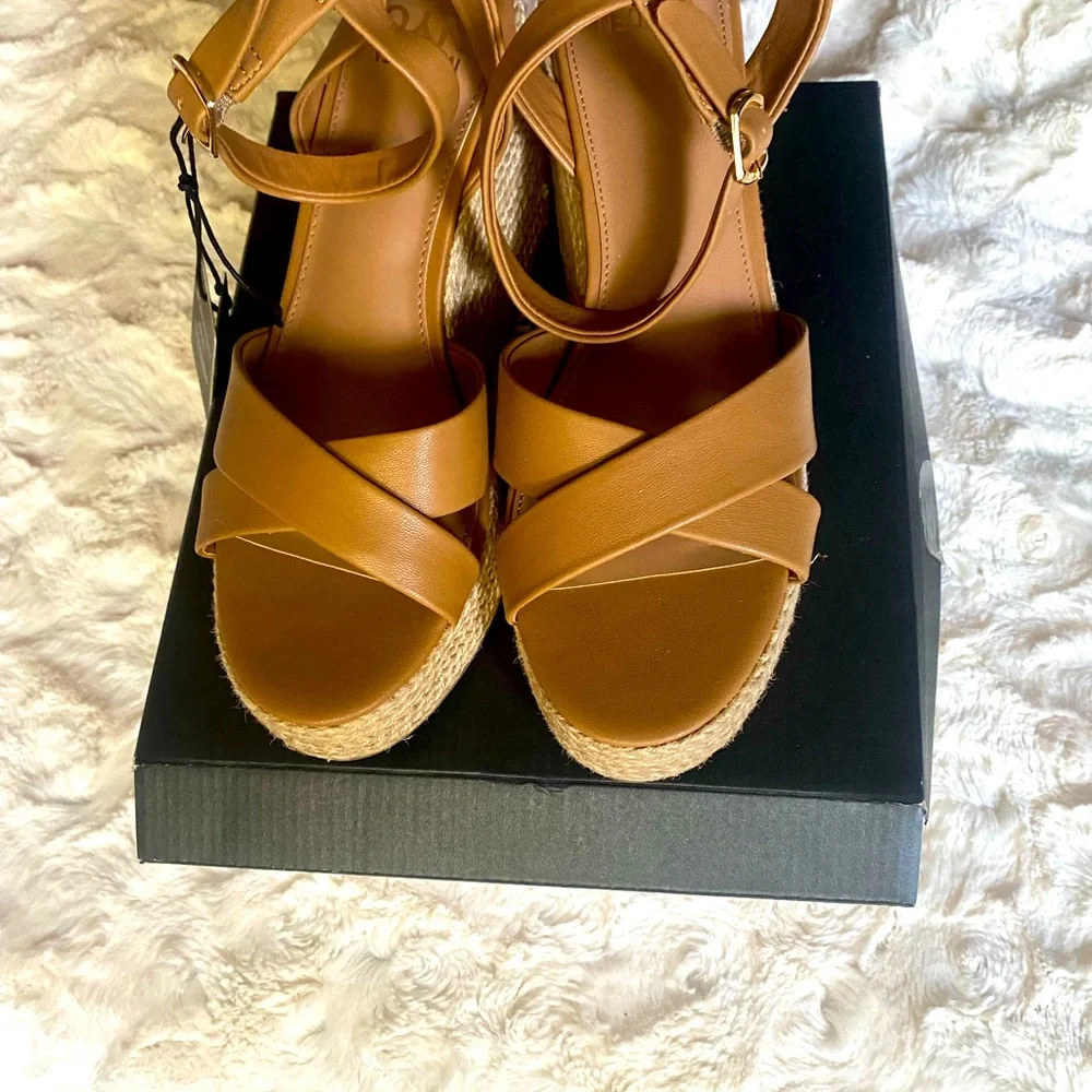 Women’s Tan Wedge Sandals with Ankle Strap